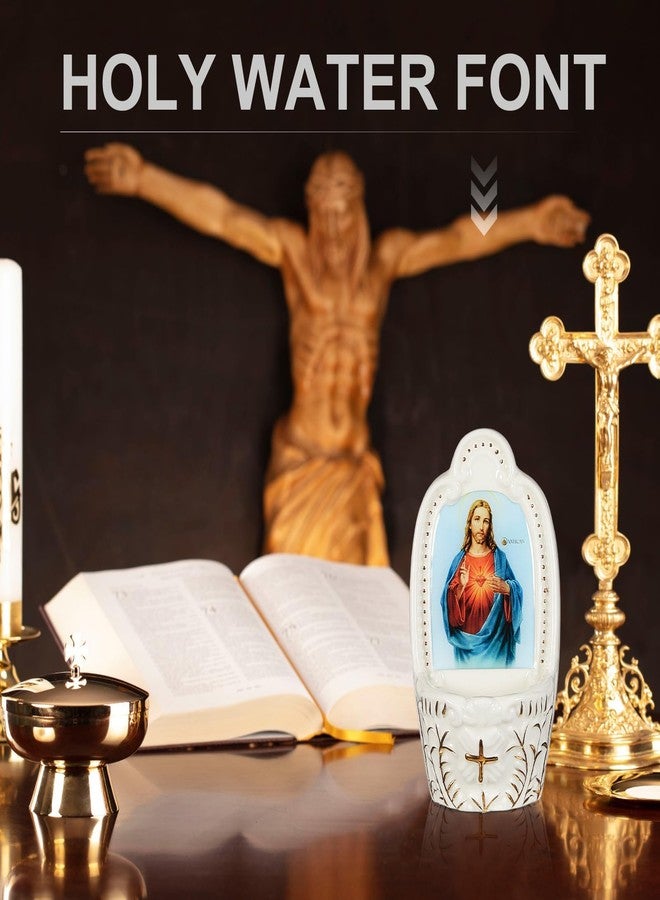 Willinglong 2 Pcs Porcelain Catholic Holy Water Font Ceramic Sacred Heart of Holy Water Fonts Wall Hanging Container for Home Church Entrance Decor First Communion Confirmation Gift(Jesus) - Image 5